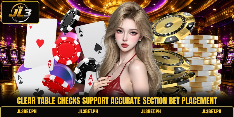 Clear table checks support accurate section bet placement Clear table checks support accurate section bet placement